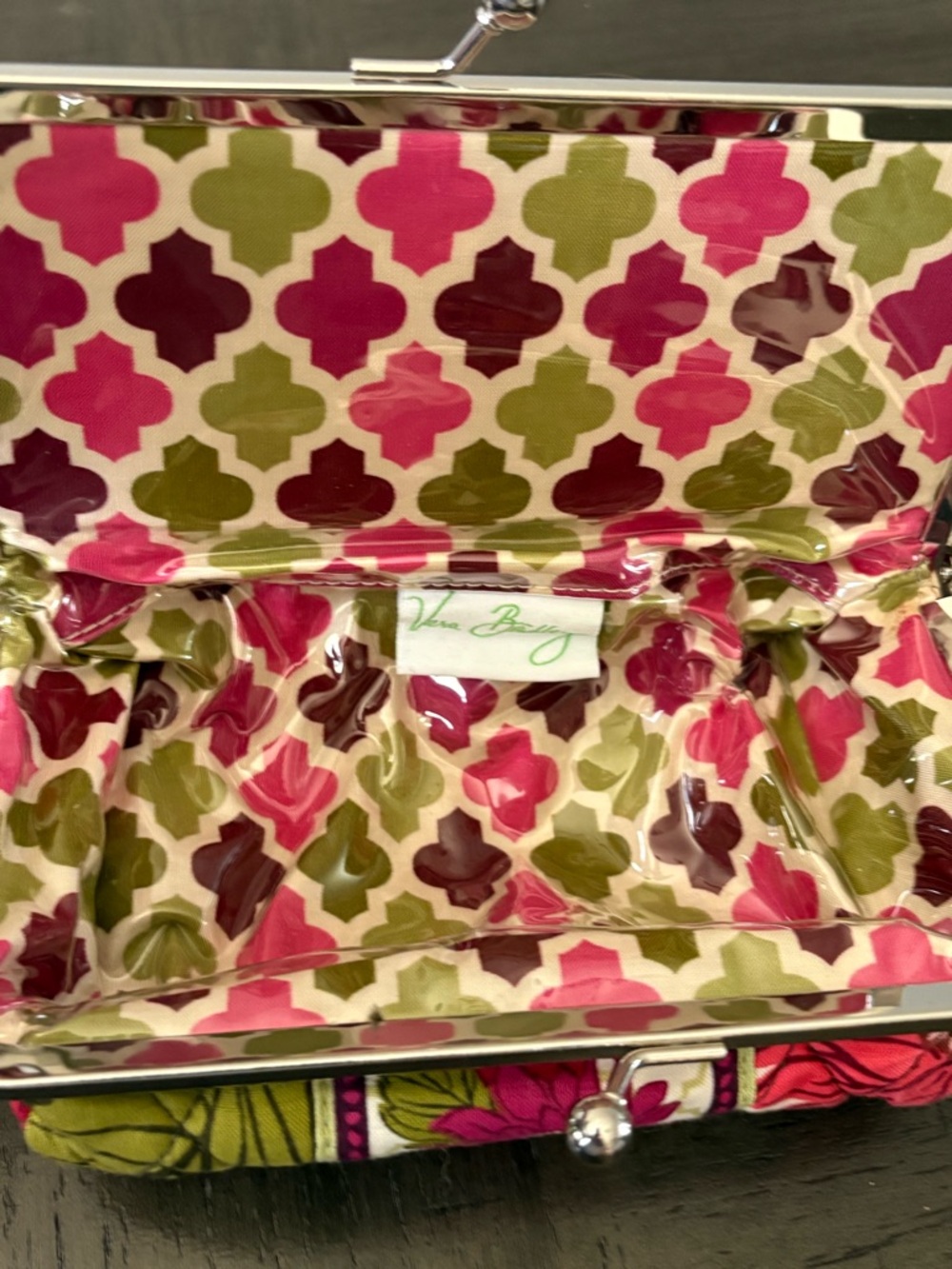 Vera Bradley Quilted Cosmetic Pouch in Pink, Olive & Brown - Picture 5 of 7